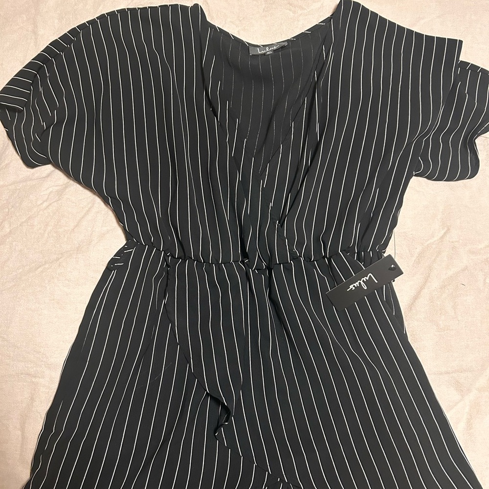 Lulu's Black Jumpsuit with White Pinstripes